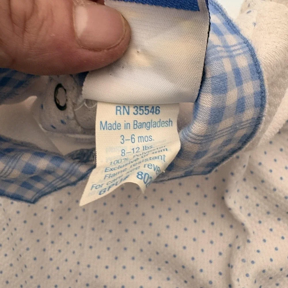Lullaby Club Coverall Boys 3-6 Months White Blue ABC Polka Dot Footed One Piece‎